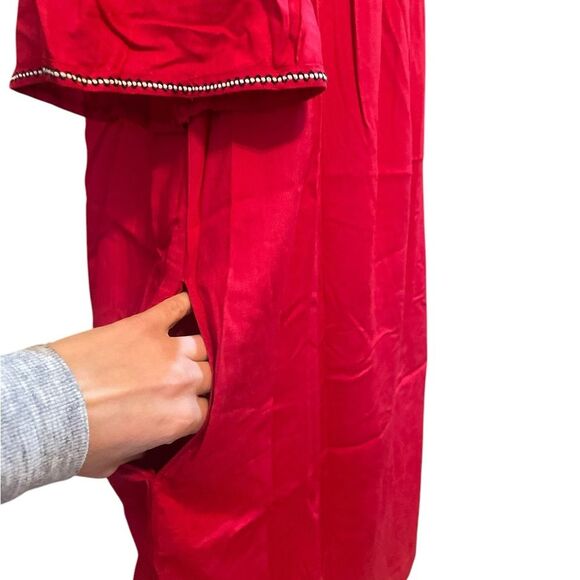 Max Studio Embroidered Rayon Dobby Ruffle Dress Womens Size XS New Red - Picture 9 of 13